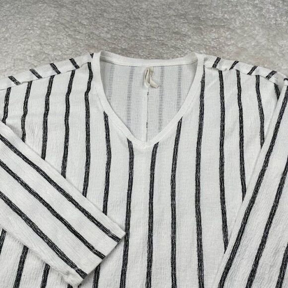 Anthropologie Willa Textured Striped V Neck Top White Black - Picture 4 of 8